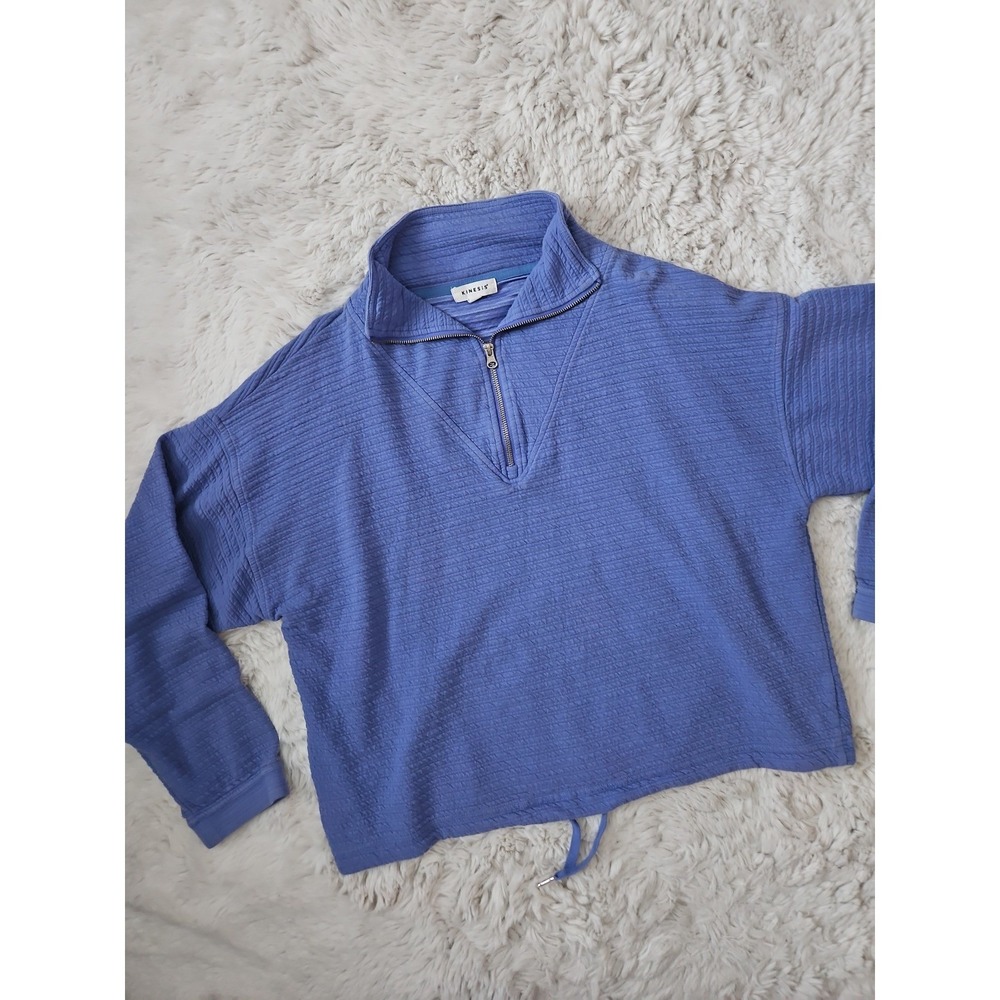 Kinesis Women's Blue Quarter Zip Pullover Sweatshirt Size L Textured Cinch Hem